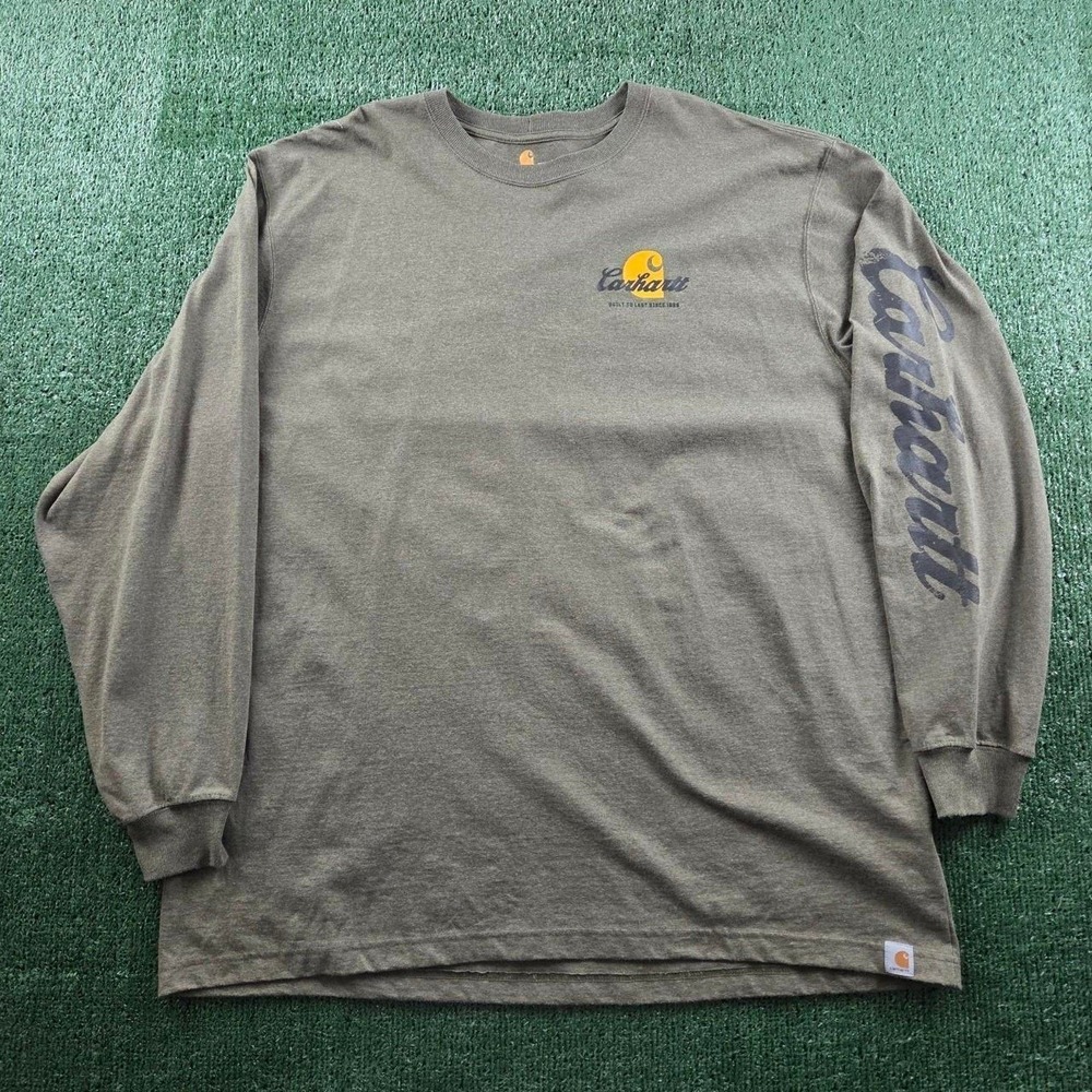 Carhartt Mens 2XL Long Sleeve Graphic T-Shirt Moss Green Logo Sleeve 104795-G39